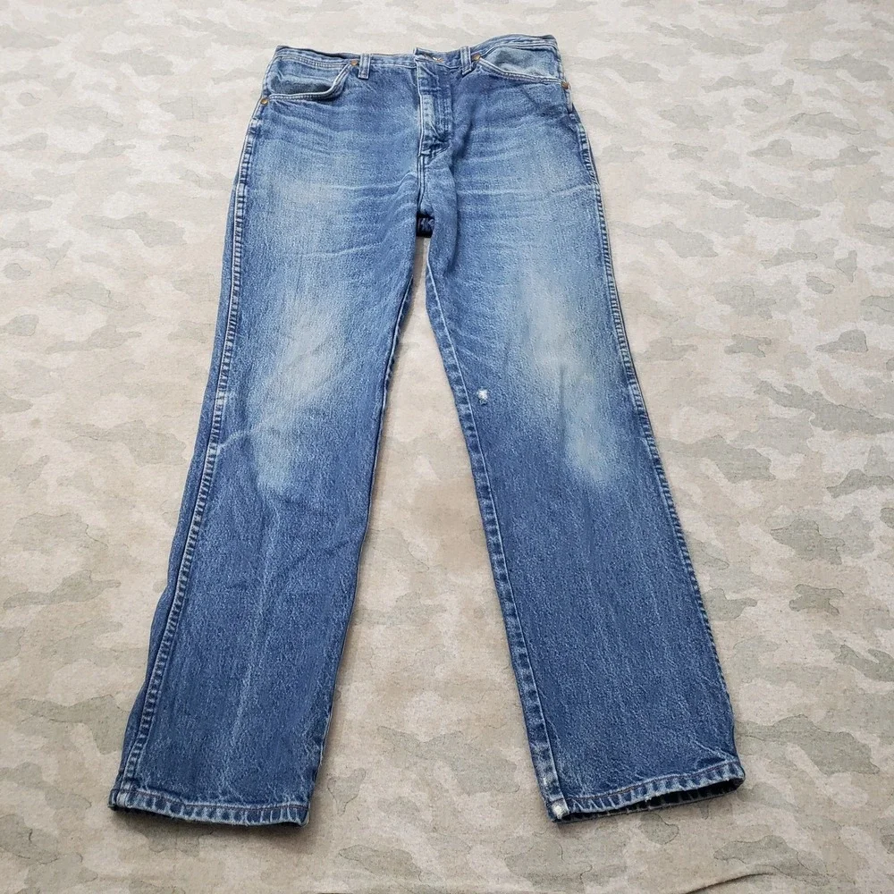Vintage Wrangler Jeans Mens 30x28 Blue Workwear Whiskered Denim 13MWZ